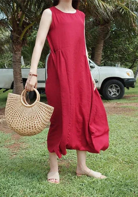 Women Cotton Linen Dresses Linen Midi Dress Long Dress Soft Loose Casual  Oversized Linen Robes Customized Plus Size Clothing N150 