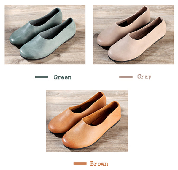 Soft Leather Retro Handmade Women's Flat Casual Arts and Leisure Peas Shoes S1