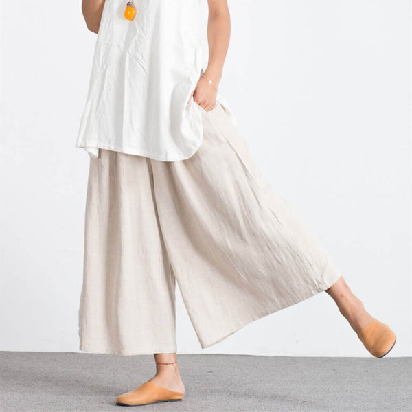 Oversize Women's Linen Cotton Comfort Pure Color Pants A117