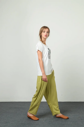 Women's cotton linen pants high waisted trousers B32