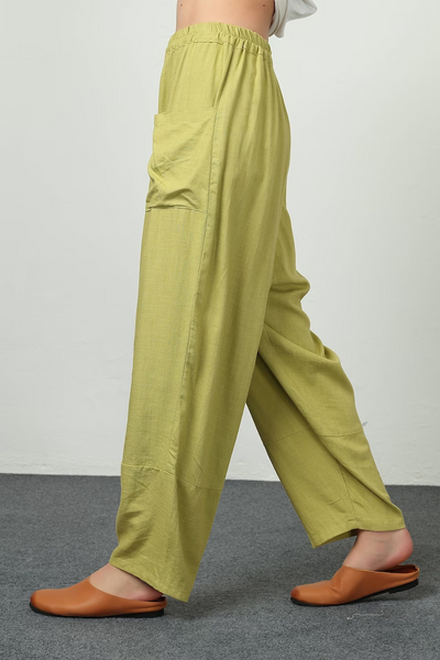 Women's cotton linen pants high waisted trousers B32