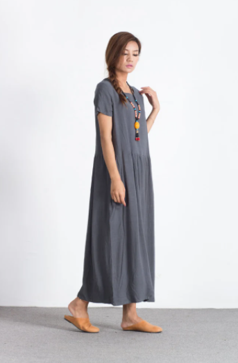 Women's Short Sleeves Summer maxi Dress Loose Linen Dress with pockets Oversize linen caftan plus size dress Bridesmaid large size dress A39