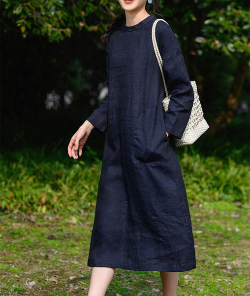 Linen dress midi dress handmade custom 100%linen clothing F295
