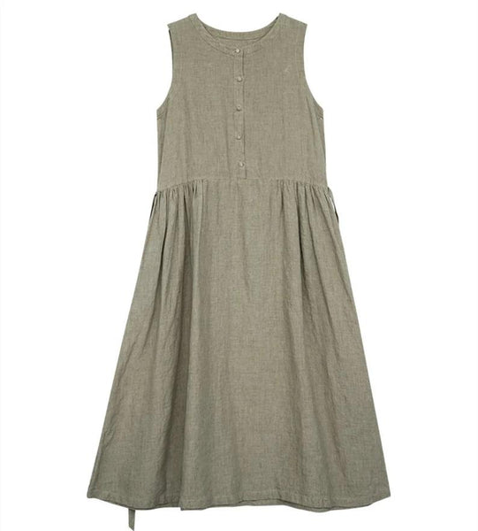 Linen dress sleeveless tunics customized ovesized dress  F153