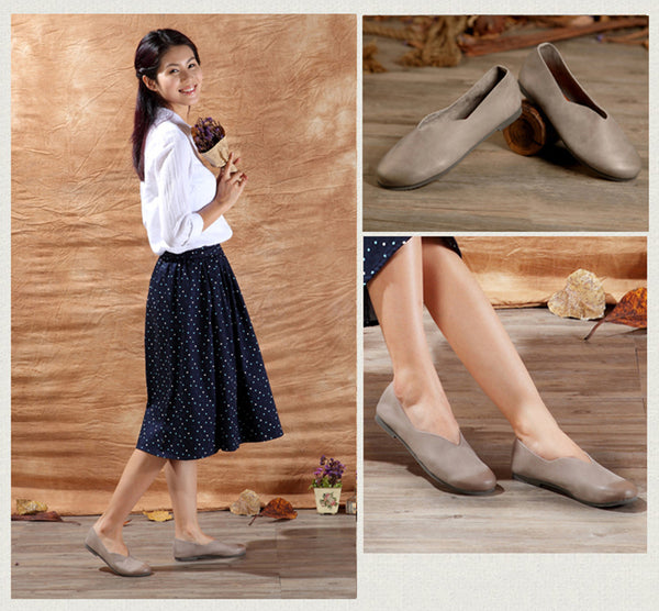 Soft Leather Retro Handmade Women's Gifts Flat Casual Arts Leisure Peas Skin Shoes S2