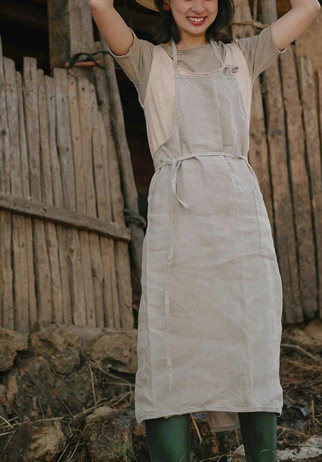 Linen dress with pockets plus size clothing handmade custom apron F104
