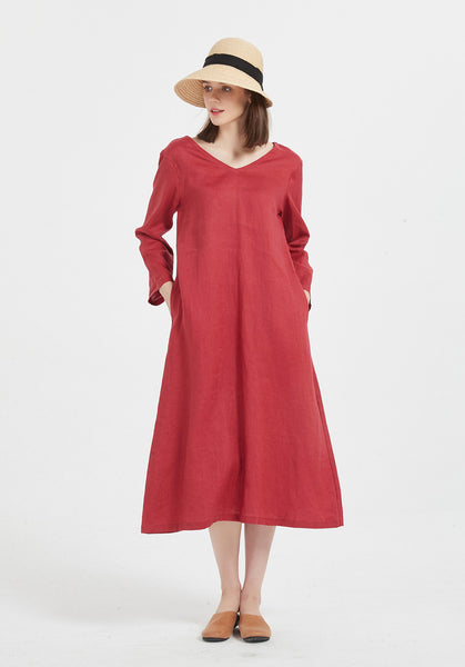 Oversize 100% Linen long sleeves plus size custom made dress R30
