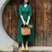 Women Linen Dress Midi Linen Dress Half Sleeve Linen Wrap Dress Loose causal dress Green linen dress for women Plus size Clothing F46
