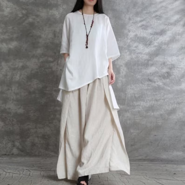 Women Summer Linen Tops Short Sleeves Tunic Shirt Tops Loose Soft Linen Blouses Custom Oversized Tops Handmade Plus Size Linen Clothing A355