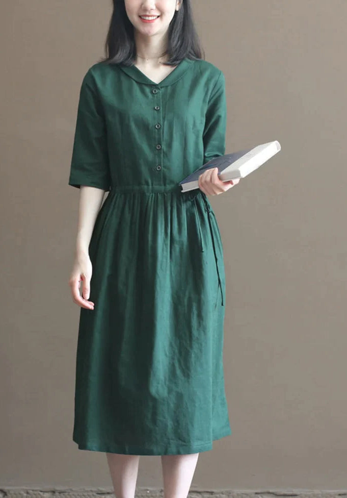 Women's linen dress 3/4 sleeves fall dress linen clothing midi linen dresses with pockets and belt bridesmaid dress N85