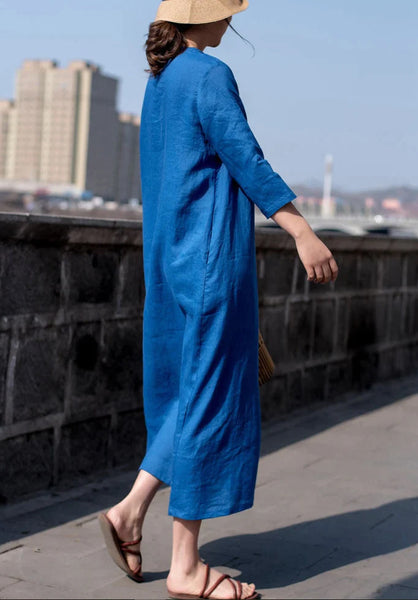 Women's linen dress linen maxi dress Pleated linen long dress loose casual soft oversized linen robes customized clothing N77