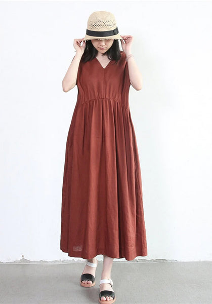 Women linen dress short sleeves linen maxi dress,  loose casual oversized linen robes, customized plus size dress N22