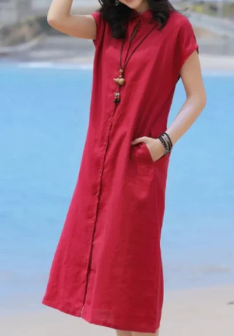 Linen dresses with pocket, shirt dress, Midi dress, Solid color dress, waist belt dress, loose custom oversized dress N202