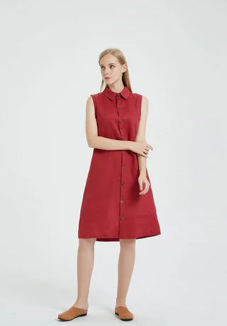 Women's 100% linen dress, sleeveless linen dress,  loose shirt dress, oversized dress, plus size clothing X14