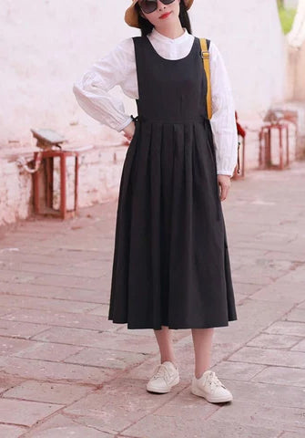 Women's linen cotton dress sleeveless dress  oversized clothing plus size dress summer dress F16