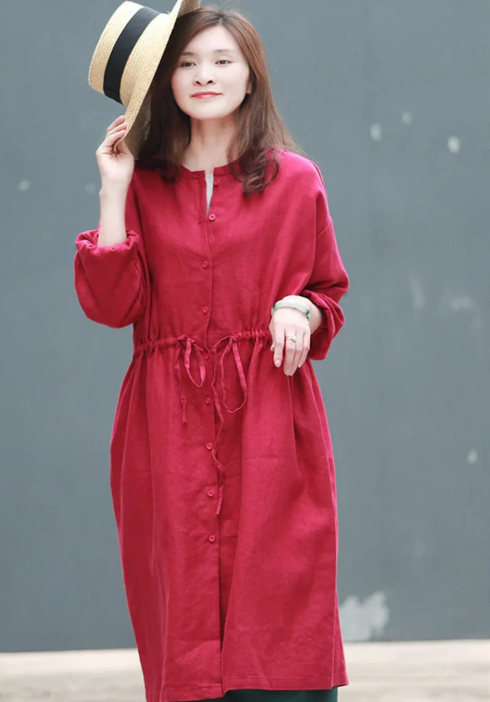Women's linen maxi dress long sleeves fall dress linen clothing