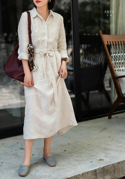 Linor Wen Long Sleeves Dress fomen Linen Midi shirt dress plus size linen dress  soft fall dress Boho N75