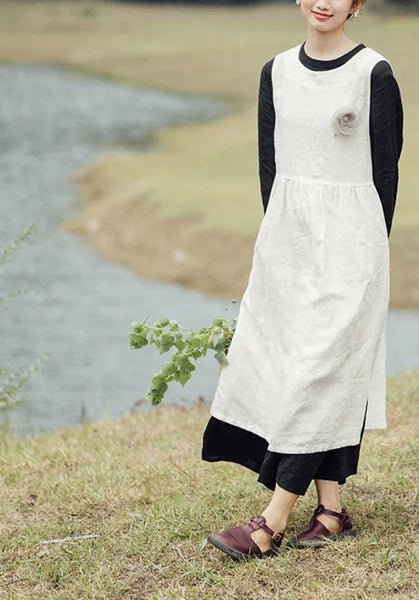 White linen dress, sleeveless linen midi dress, Linen vest dress,oversized long dress, plus size clothing N123