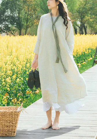 Women Linen maxi dress  with pockets loose linen long dress oversized dress plus size dress soft casual fall dress N53