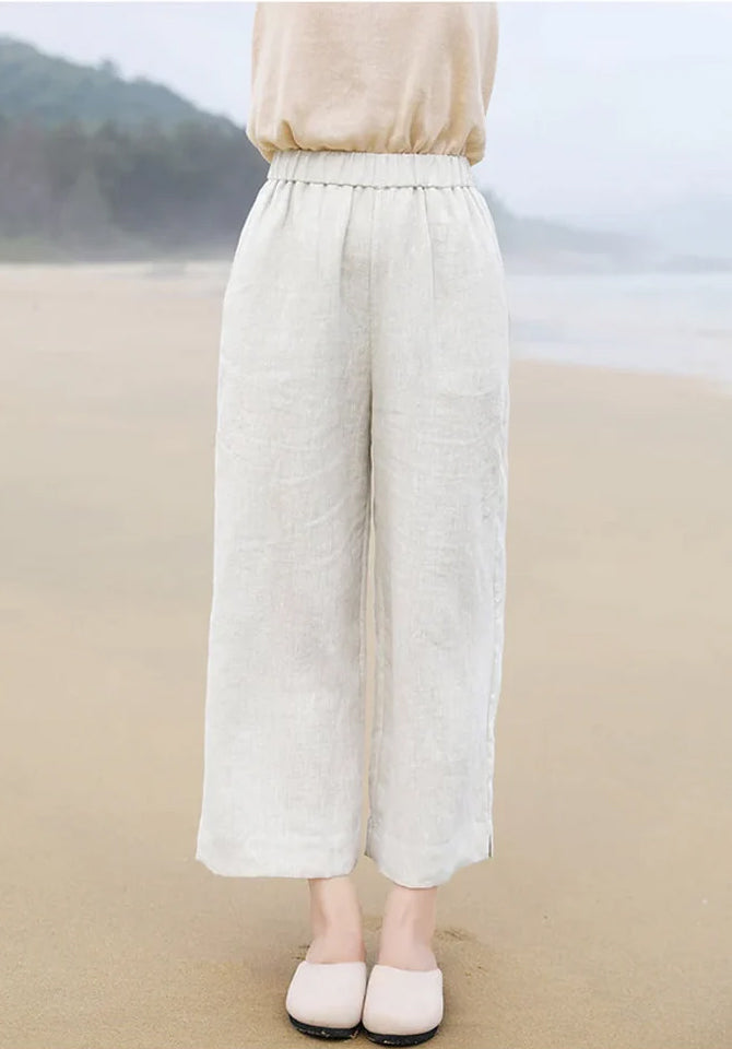 Women Loose Summer Linen Trousers Ladies Elastic Waist 2023 Flax Pants -  AliExpress