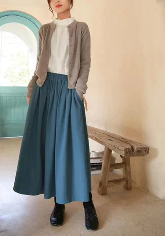 Women’s skirts vintage linen clothing custom skirt with pockets midi skirts A-line skirt loose pleated skirts for women plus size skirt B185