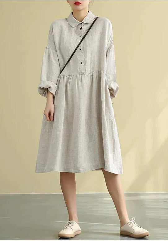 Linen Long Sleeves Midi shirt dress plus size soft fall dress N34