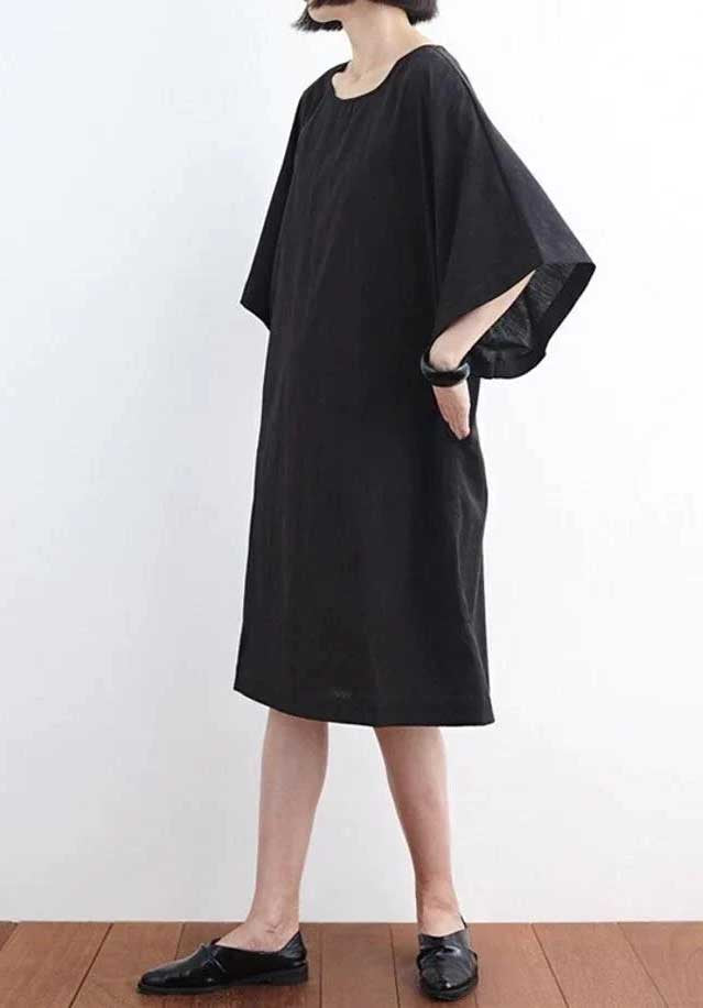 100% Linen dress short sleeve plus size soft dress loose custom  F308