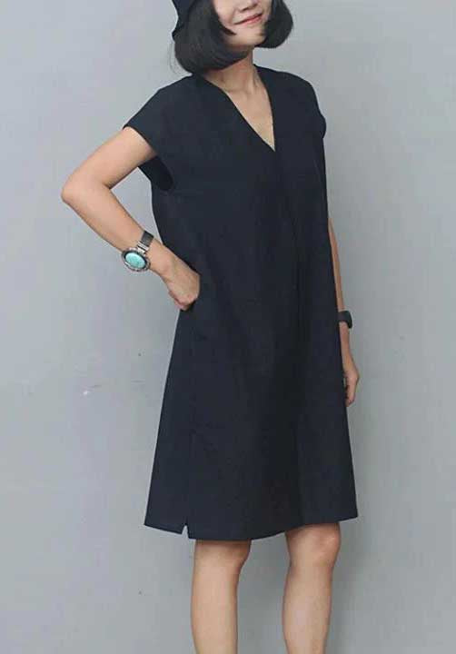 Linen dress short sleeve dress clothing midi dress custom dress F293