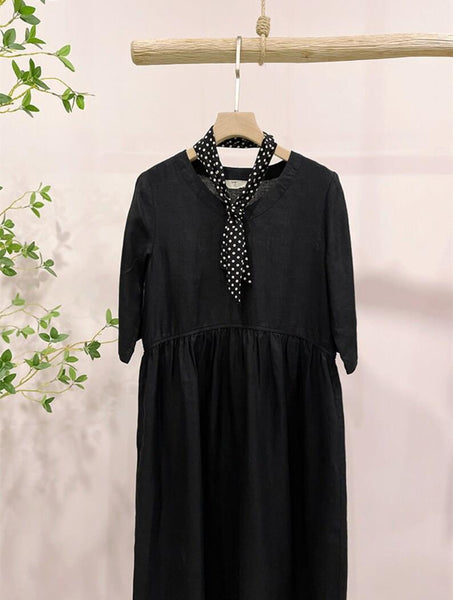 Women’s Linen Dress High Waist Dress,100% linen long dress F125