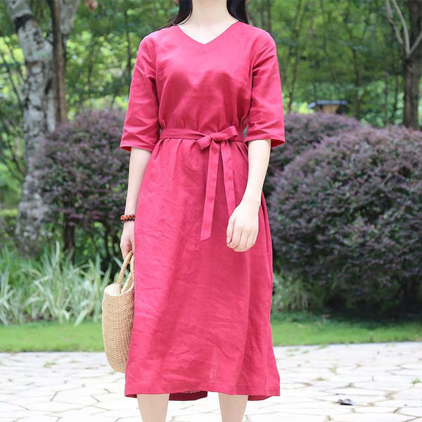 Women's summer dress sloose V-neck linen dress B230