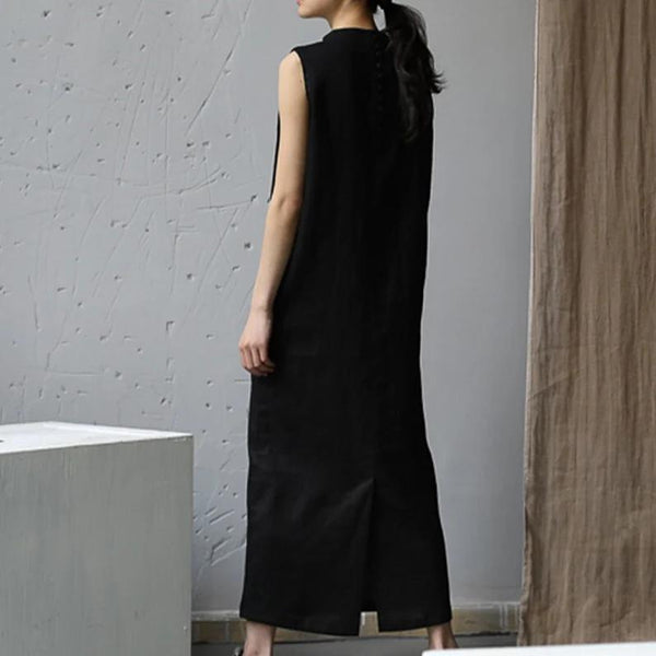 Linen dress sleeveless maxi Plus siz custom loose handmade dress F72