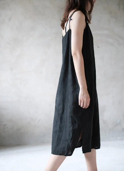 Linen dress minimalist suspender plus size soft handmade clothing F180