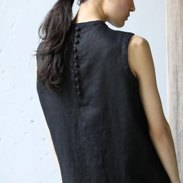 Linen dress sleeveless maxi Plus siz custom loose handmade dress F72