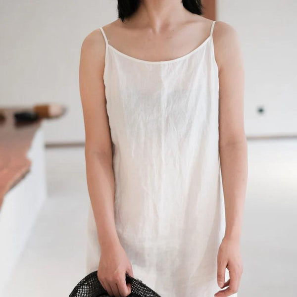 Linen dress minimalist suspender plus size soft handmade clothing F180
