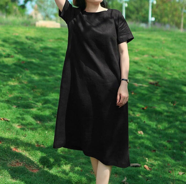 Women linen dresses loose sleeves dress casual oversized clothing F227