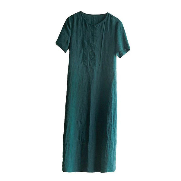 Linen Midi Dress Washed Linen Long Dress F268
