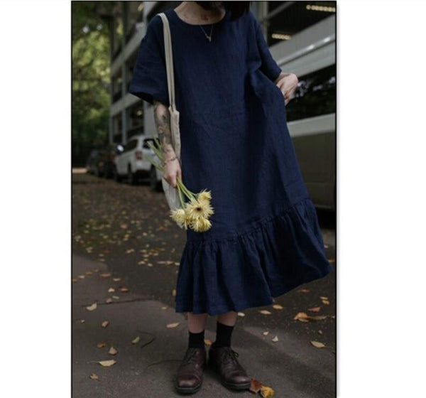 Linen dress with Pockets,maxi dresses Custom dress F51