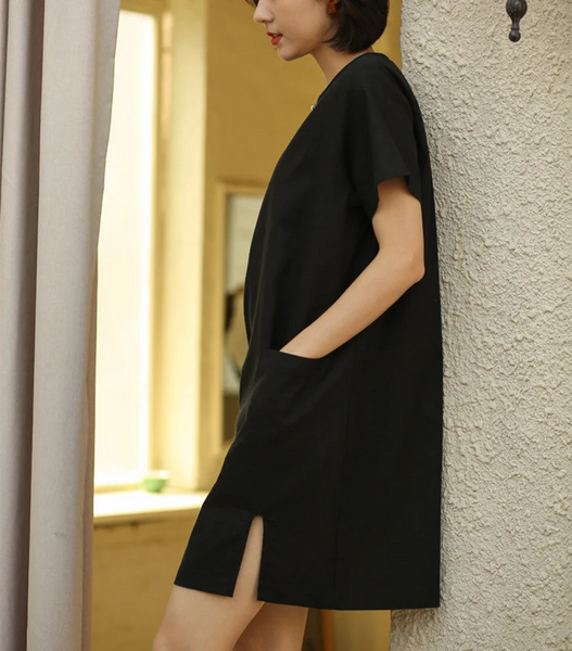 Linen dress,summer short sleeves dress, custom oversized dress F150