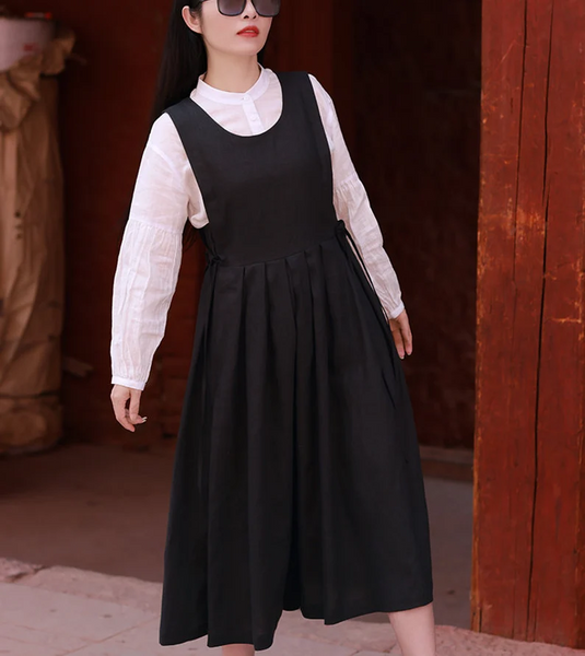 Women's linen cotton dress sleeveless dress  oversized clothing plus size dress summer dress F16