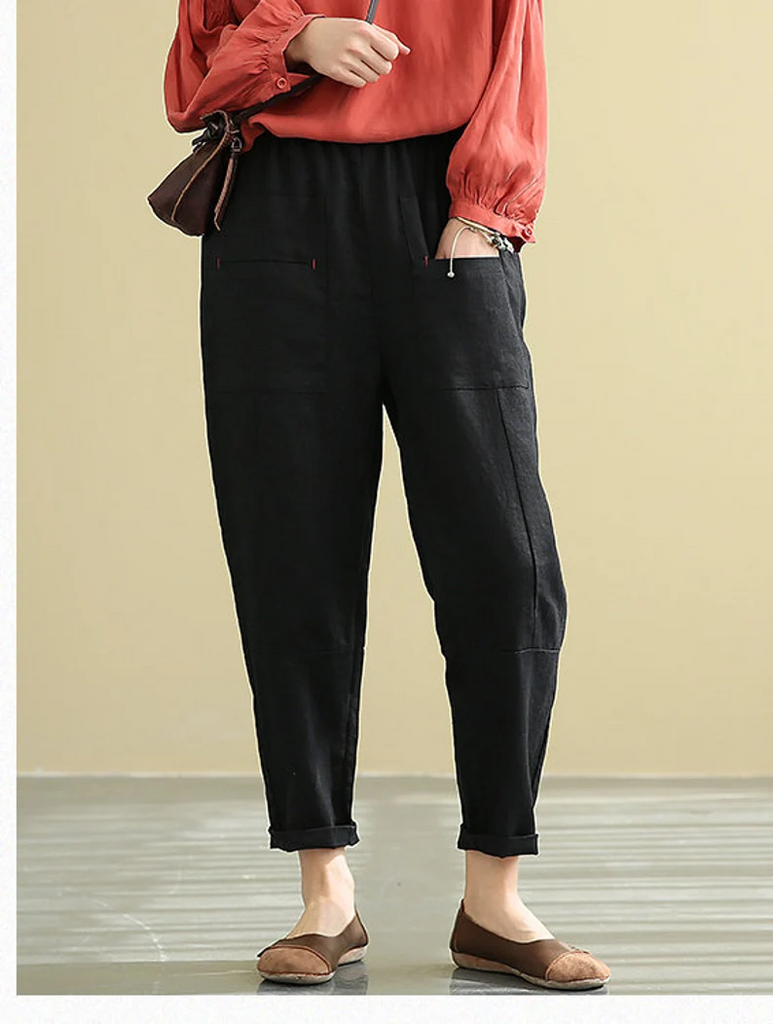 Plus Size Women Solid Tightness Cotton Linen Trousers Pocket Casual Pants  Note Please Buy One Or Two Sizes Larger - Walmart.com