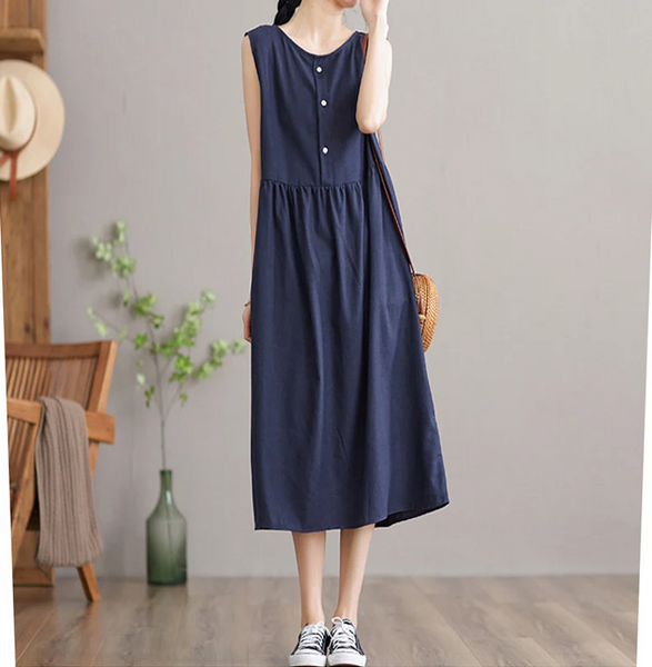 Women Linen dress sleeveless dress linen loose dress linen madi dress oversized clothing plus size dress summer dress N262