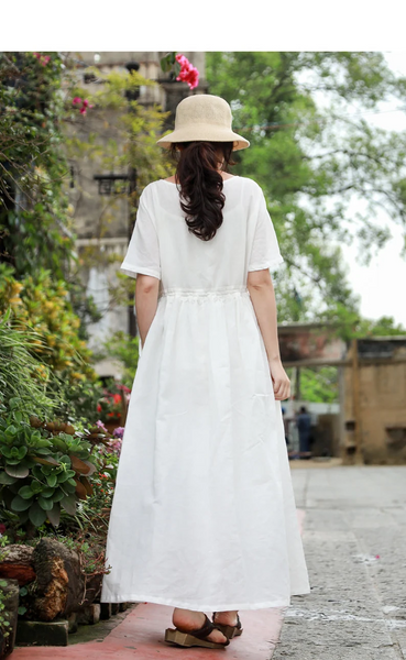 Linen Long Dress Short Sleeves Dress  Linen maxi dress large size linen dress custom handmade dress  N42