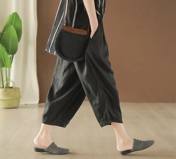 Linen pants for women cropped wide leg pants oversized harem pants soft loose trousers spring summer custom plus size linen clothing N58