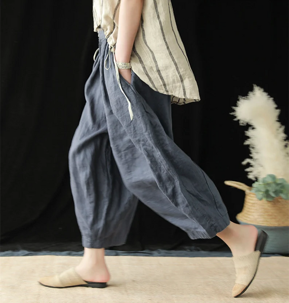 Linen pants for women cropped wide leg pants oversized harem pants soft loose trousers spring summer custom plus size linen clothing N58
