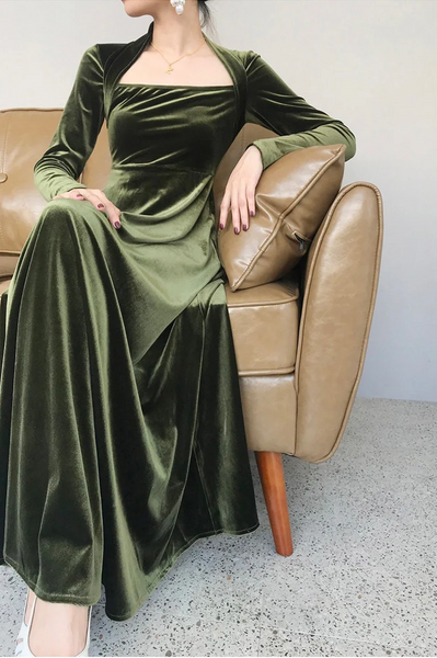 custom made Velvet Long Tunic Dress Long Sleeve dress Party dress Formal dress R65