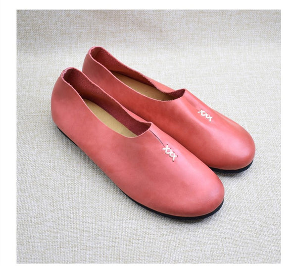 Round leather handmade women's shoes S42