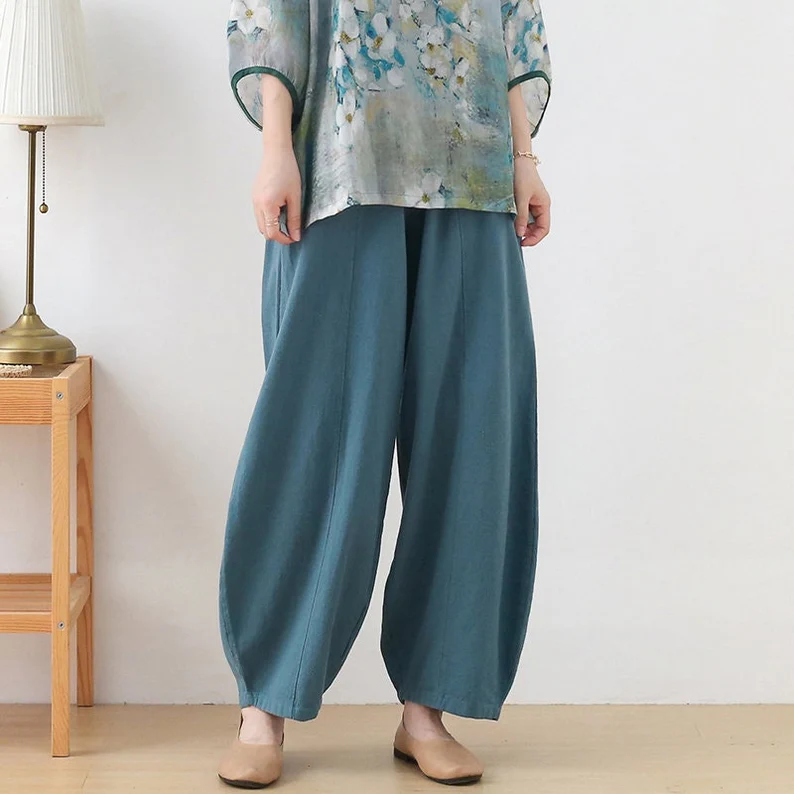 Women linen pants oversized wide leg pants full length harem pants loo –  OversizeDress