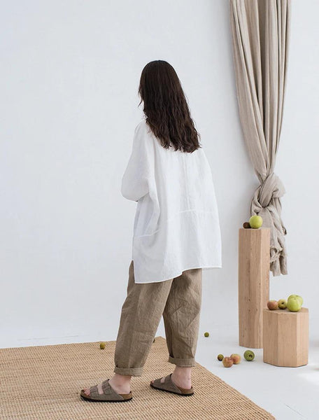 Linen Shirts Oversized Blouses, Handmade Clothing Loose Customized Tops F334