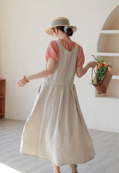linen dress, Wide strap slip dress long pinafore Plus size Clothing F21