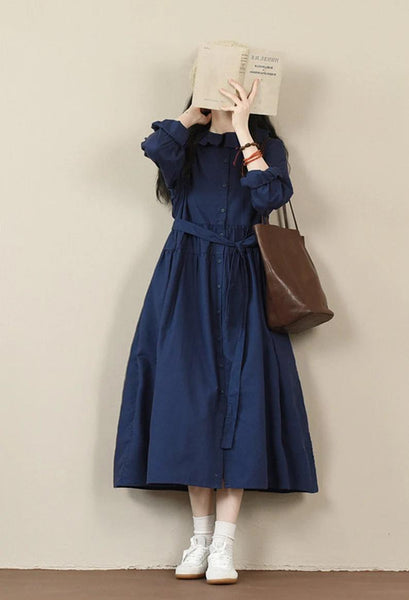 Linen dress ruffle Custom plus size clothing loose linen dress F284